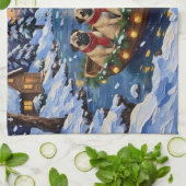 Pug Christmas Boat Holiday キッチンタオル (折り畳み)