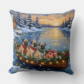 Pug Christmas Boat Holiday クッション (正面)