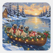 Pug Christmas Boat Holiday スクエアシール (正面)