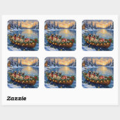 Pug Christmas Boat Holiday スクエアシール (シート)