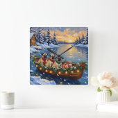 Pug Christmas Boat Holiday スクエア壁時計 (ホーム)
