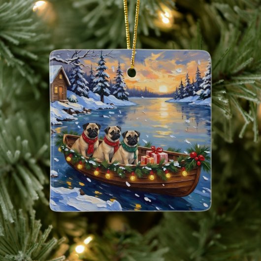 Pug Christmas Boat Holiday セラミックオーナメント (ツリー)
