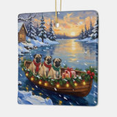 Pug Christmas Boat Holiday セラミックオーナメント (左)
