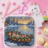 Pug Christmas Boat Holiday ペーパープレート (パーティー)