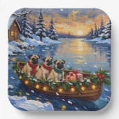 Pug Christmas Boat Holiday ペーパープレート (正面)