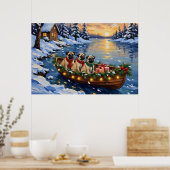 Pug Christmas Boat Holiday ポスター (キッチン)