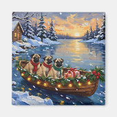 Pug Christmas Boat Holiday マグネット (正面)