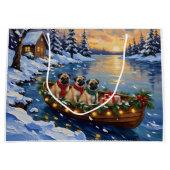 Pug Christmas Boat Holiday ラージペーパーバッグ (正面)