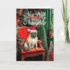 Pug Christmas Dog Naughty or Nice シーズンカード