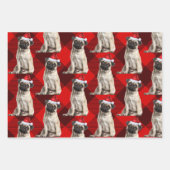 Pug Christmas Dog Red Buffalo Plaid ラッピングペーパーシート (正面2)