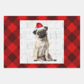 Pug Christmas Dog Red Buffalo Plaid ラッピングペーパーシート (正面)