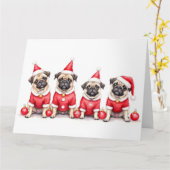 Pug Christmas Dress Santa Hat カード (黄色い花)
