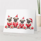 Pug Christmas Dress Santa Hat カード (正面)
