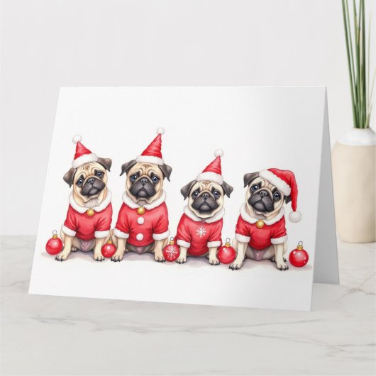 Pug Christmas Dress Santa Hat カード (正面)
