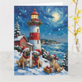 Pug Christmas Lighthouse Holiday カード (黄色い花)