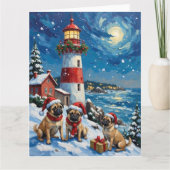 Pug Christmas Lighthouse Holiday カード (正面)