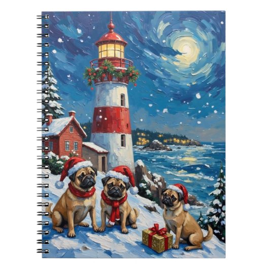 Pug Christmas Lighthouse Holiday ノートブック (正面)