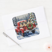 Pug Christmas Red Truck Holiday スクエアシール (封筒)