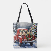 Pug Christmas Red Truck Holiday トートバッグ (裏面)