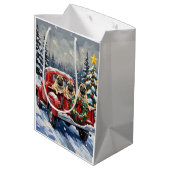 Pug Christmas Red Truck Holiday ミディアムペーパーバッグ (裏面アングル)