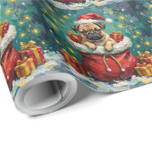 Pug Christmas Santa Bag Adventure ラッピングペーパー (ロールコーナー)