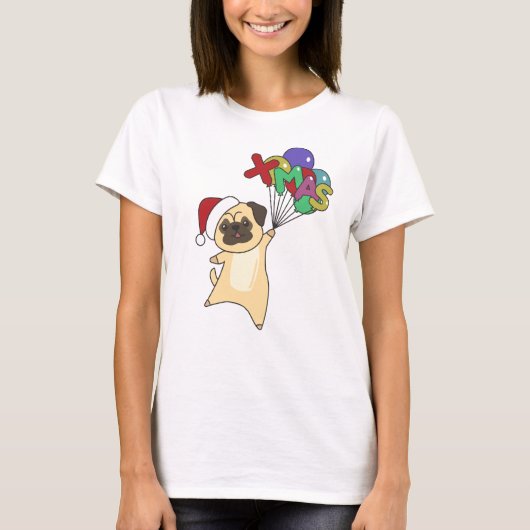 Pug Christmas Snow Winter Animals Dogs Tシャツ (正面)