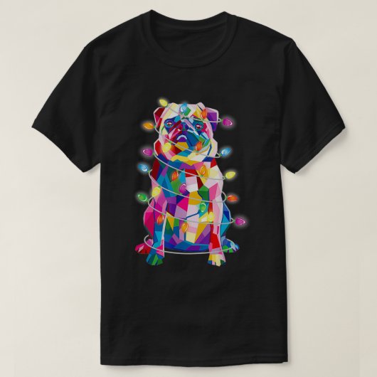 Pug Christmas Tree Lights Dog Mom Dad Xmas Pug  Tシャツ (デザイン正面)