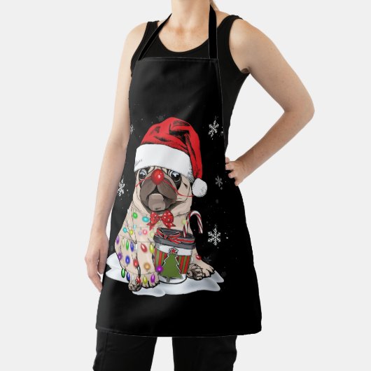 Pug Christmas Tree Lights Santa Dog Boys Pugmas エプロン (インサイチュ)