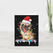 Pug Christmas Tree Lights Santa Dog Xmas  カード (正面)