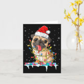 Pug Christmas Tree Lights Santa Dog Xmas  カード (黄色い花)