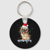 Pug Christmas Tree Lights Santa Dog Xmas  キーホルダー (正面)