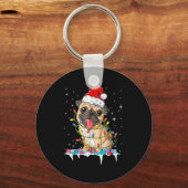 Pug Christmas Tree Lights Santa Dog Xmas  キーホルダー (正面)