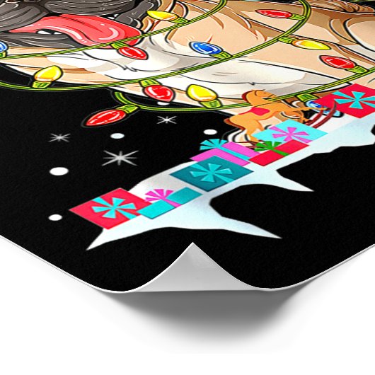 Pug Christmas Tree Lights Santa Dog Xmas  ポスター (角)