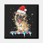 Pug Christmas Tree Lights Santa Dog Xmas  マグネット (正面)