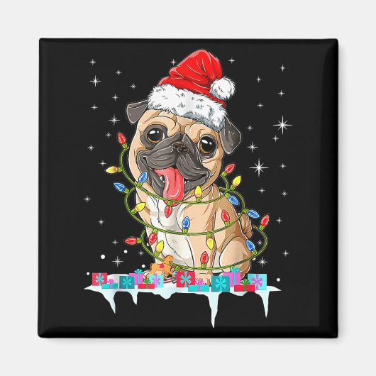 Pug Christmas Tree Lights Santa Dog Xmas  マグネット (正面)