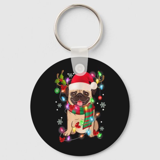 Pug Christmas Tree Lights Santa Dog Xmas Boys Pugm キーホルダー (正面)