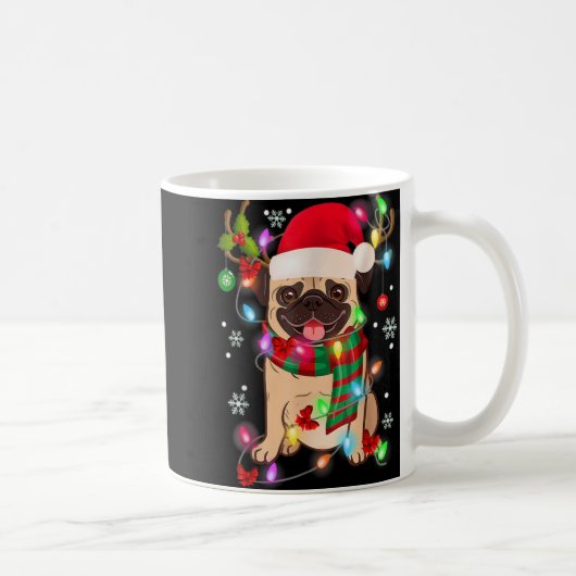 Pug Christmas Tree Lights Santa Dog Xmas Boys Pugm コーヒーマグカップ (右)