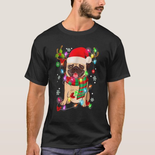 Pug Christmas Tree Lights Santa Dog Xmas Boys Pugm Tシャツ (正面)