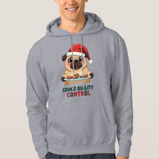 Pug Cookie Quality Control Funny Christmas Hoodie パーカ (正面)
