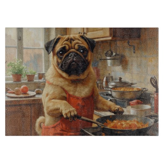 Pug Cooking in Kitchen カッティングボード (正面)