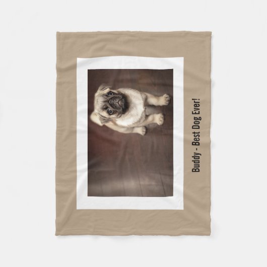 Pug Dogパーソナライズされたの写真とあなたのPugの犬の名前 フリースブランケット (正面)