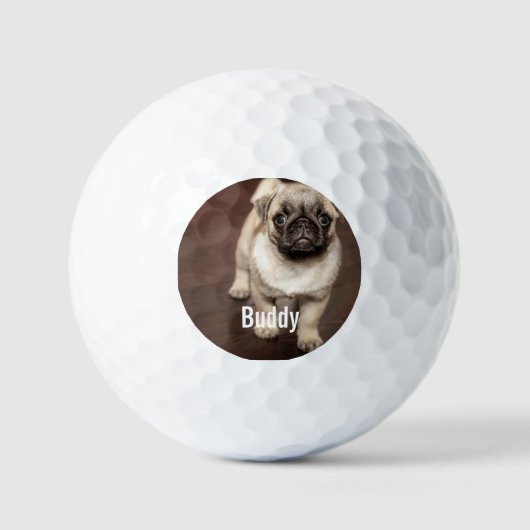 Pug Dogパーソナライズされた写真とPug Dogの名前 ゴルフボール (正面)