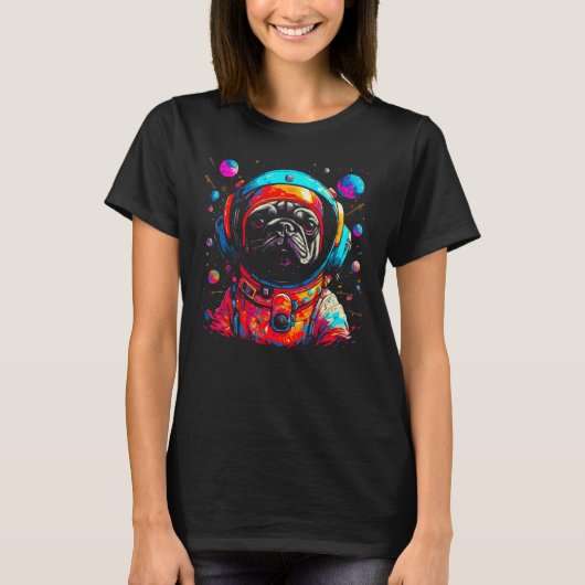 Pug Dog  Astronaut Tシャツ (正面)