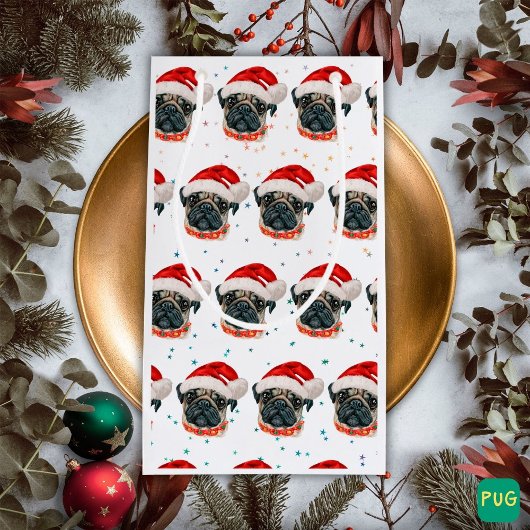 Pug Dog Breed Christmas Stars スモールペーパーバッグ