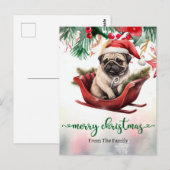 Pug Dog Christmasをテーマにしたポストカード ポストカード (正面/裏面)