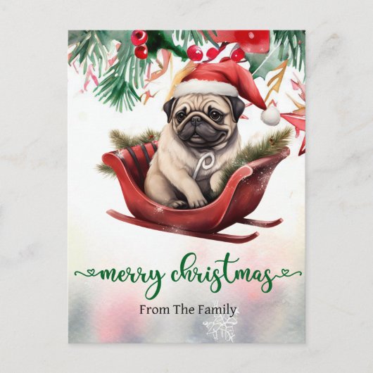 Pug Dog Christmasをテーマにしたポストカード ポストカード (正面)