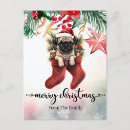 Pug Dog Christmasをテーマにしたポストカード ポストカード