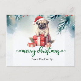 Pug Dog Christmasをテーマにしたポストカード ポストカード