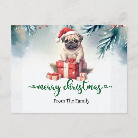 Pug Dog Christmasをテーマにしたポストカード ポストカード (正面)