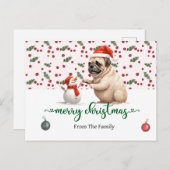 Pug Dog Christmasをテーマにした ポストカード (正面/裏面)